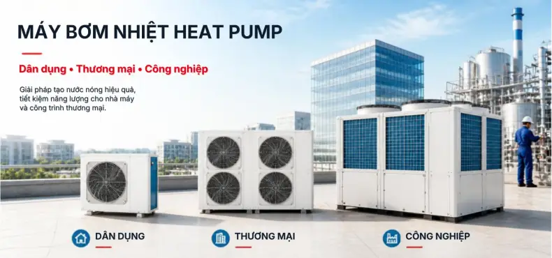 Máy bơm nhiệt Heat Pump dân dụng, thương mại, công nghiệp