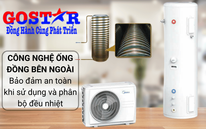 Máy bơm nhiệt 200L với công nghệ quấn ống đồng bên ngoài