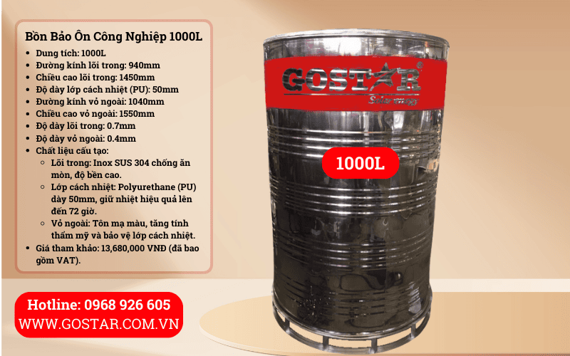 Bồn bảo ông công nghiệp 1000L đứng GOSTAR