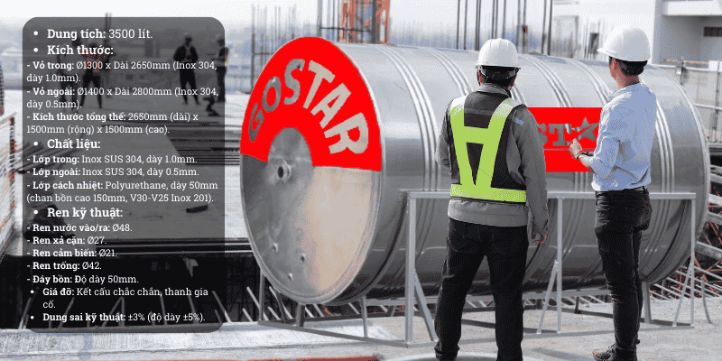 Bồn bảo ôn công nghiệp 3500L ngang gostar