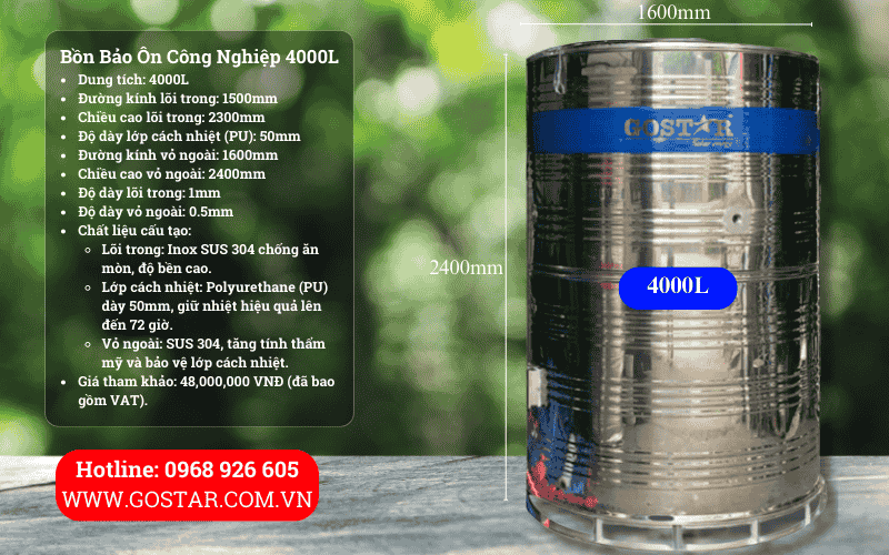 Bồn bảo ôn công nghiệp 4000L đứng
