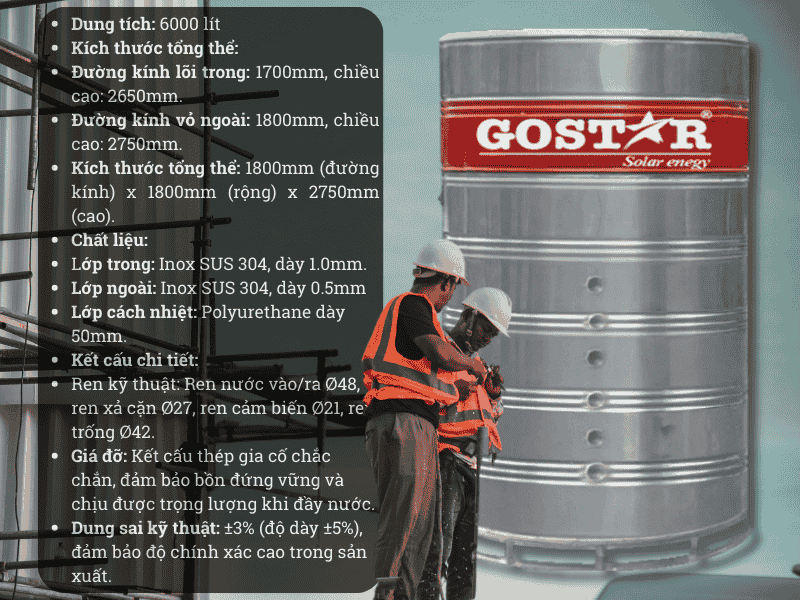 Bồn bảo ôn công nghiệp 6000L gostar đúng