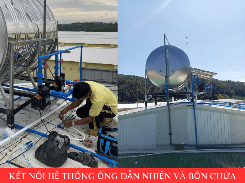 Kết nối hệ thống dẫn nhiệt vào bình chứ nước nóng