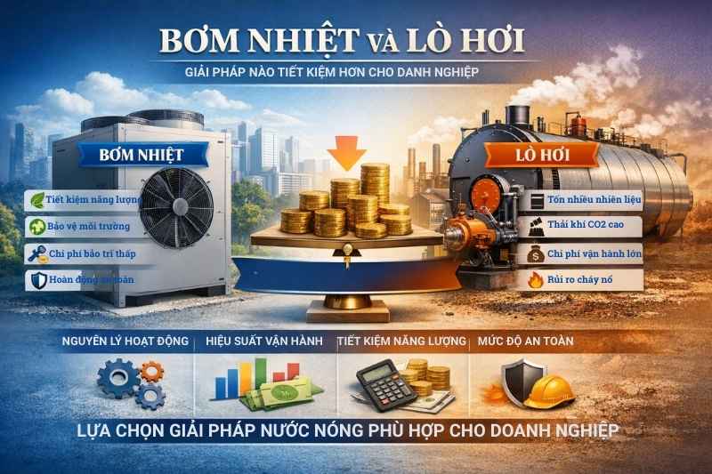 So sánh bơm nhiệt và lò hơi