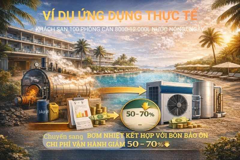 Ví dụ & ứng dụng bơm nhiệt và lò hơi