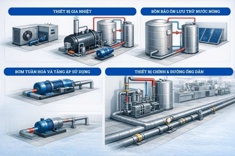 Cấu tạo hệ thống nước nóng năng lượng cho nhà máy
