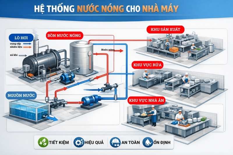 Hệ thống nước nóng công nghiệp cho nhà máy