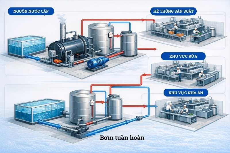 Nguyên lý hoạt động của hệ thống nước nóng công nghiệp cho nhà máy