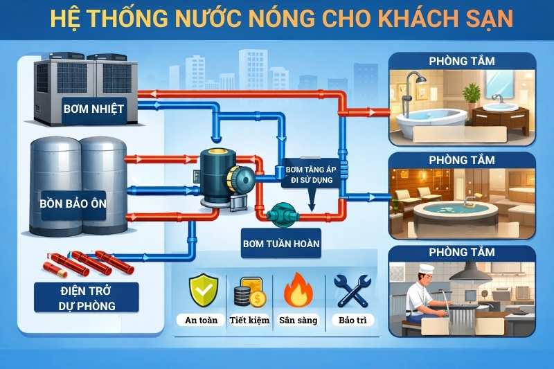 Hệ thống nước nóng trung tâm cho khách sạn