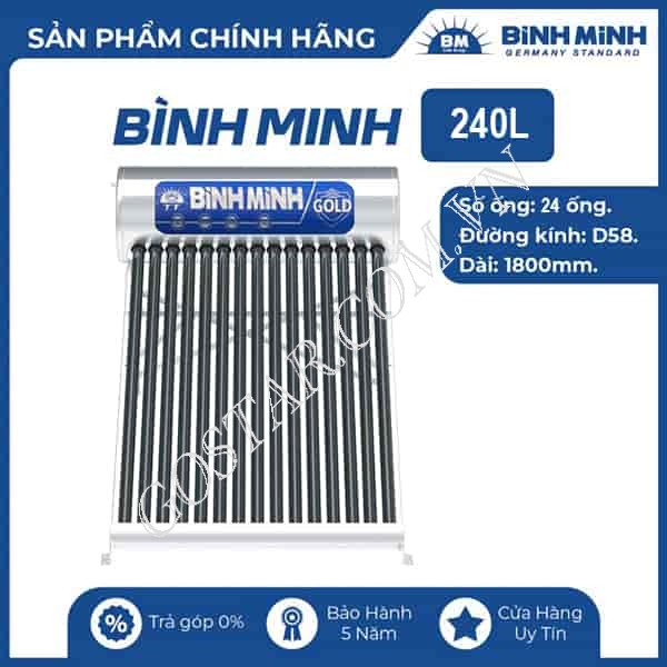 Máy nước nóng năng lượng mặt trời Bình Minh 240L
