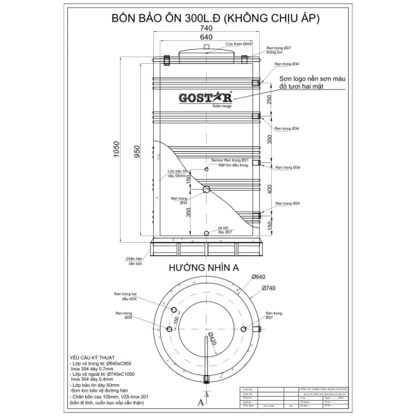 Bồn Bảo Ôn 300L Đứng Gostar