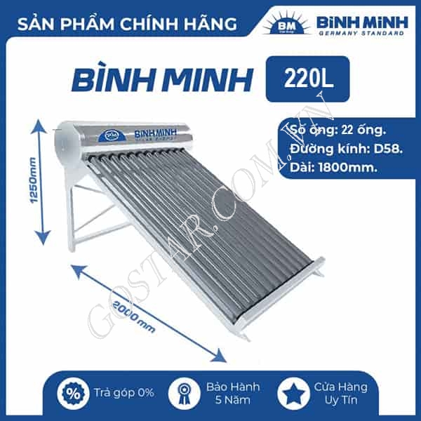 Máy nước nóng năng lượng PPR Bình Minh 220L