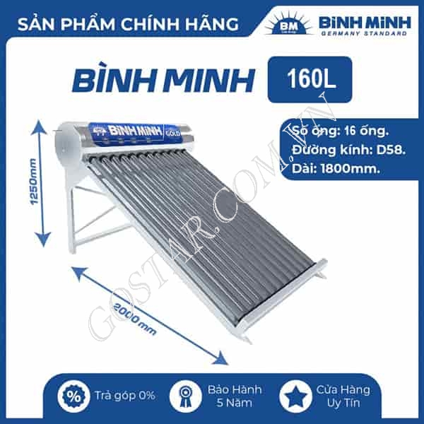Máy nước nóng năng lượng mặt trời Bình Minh 160L