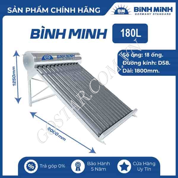 Máy nước nóng năng lượng PPR Bình Minh 180l